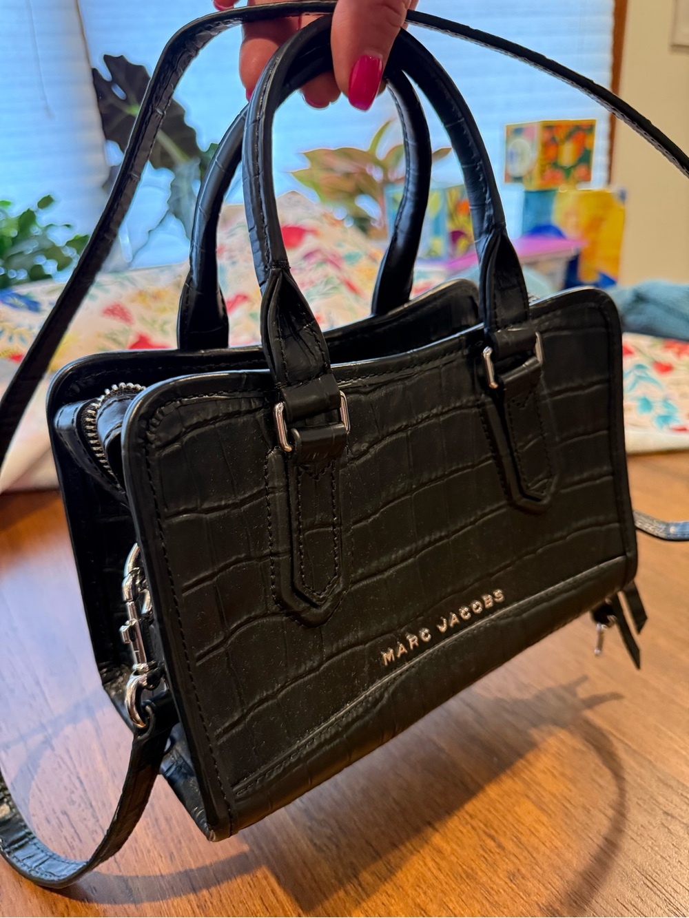 Marc Jacobs Black Croc-Embossed Satchel with Top Handles